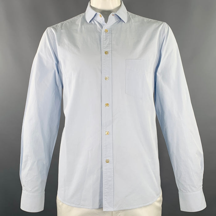 PAUL SMITH Size L Blue Cotton One Pocket Long Sleeve Shirt