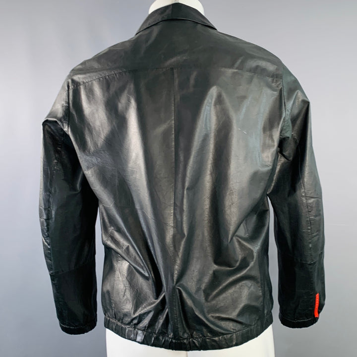 PRADA Size M Black Leather Zip Up Bomber Jacket
