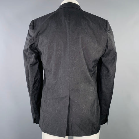 ROBERTO CAVALLI Size 40 Black Grey Snake Jacquard Wool Silk Sport Coat