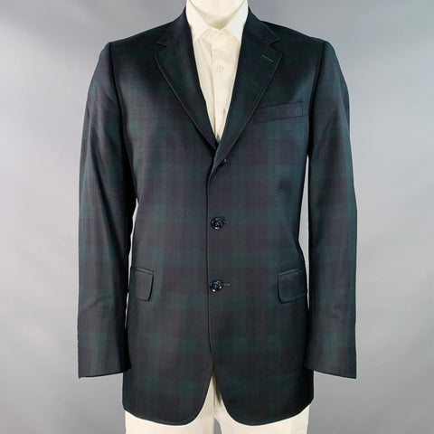 O'CONNELL'S Size 42 Black Green Blackwatch Plaid Virgin Wool Sport Coat