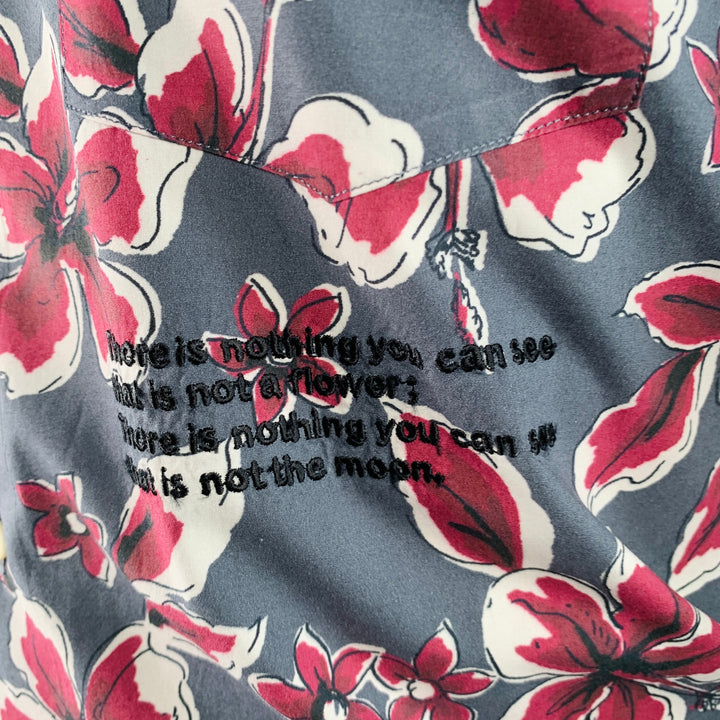 VALENTINO Size S Grey Magenta Floral Cotton One Pocket Button Up Long Sleeve Shirt