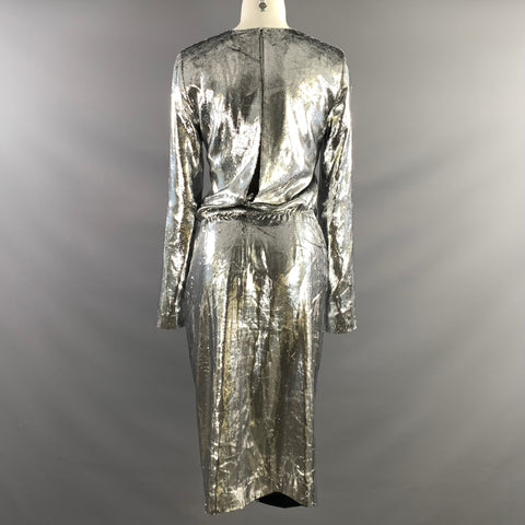 SAINT LAURENT Size 4 Silver Silk Metallic Shift Dress