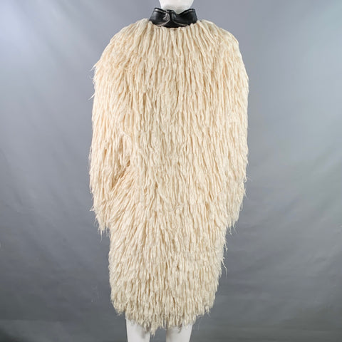 TOM FORD FW14 Size XS Off White Black Silk Shaggy Lambskin Leather Trim Zip Up Coat