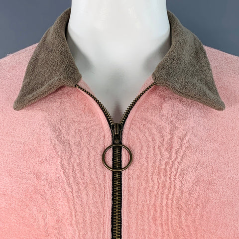 TOMBOLO Size XL Flamingo Tartare Pink Taupe Applique Organic Cotton 1/4 Zip Short Sleeve Shirt