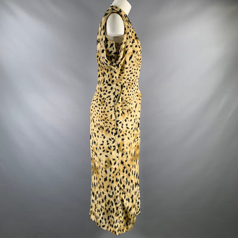 PRADA Robe longue beige et noire en viscose à drapé asymétrique, taille 38