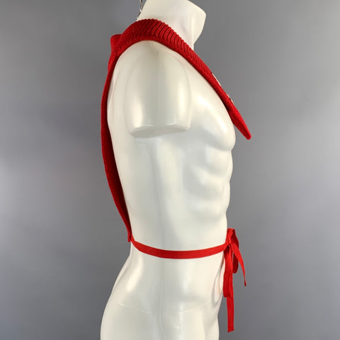 RAF SIMONS FW2015 Size One Size Red Knitted Wool V-Neck Vest