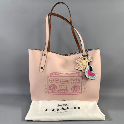 COACH Pink Rose 29856 Graphic Pebble Grain Leather Tote