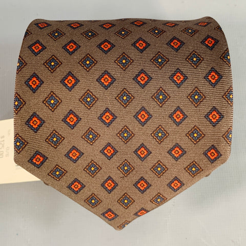 LUCIANO BARBERA Brown Red Diamond Silk Tie