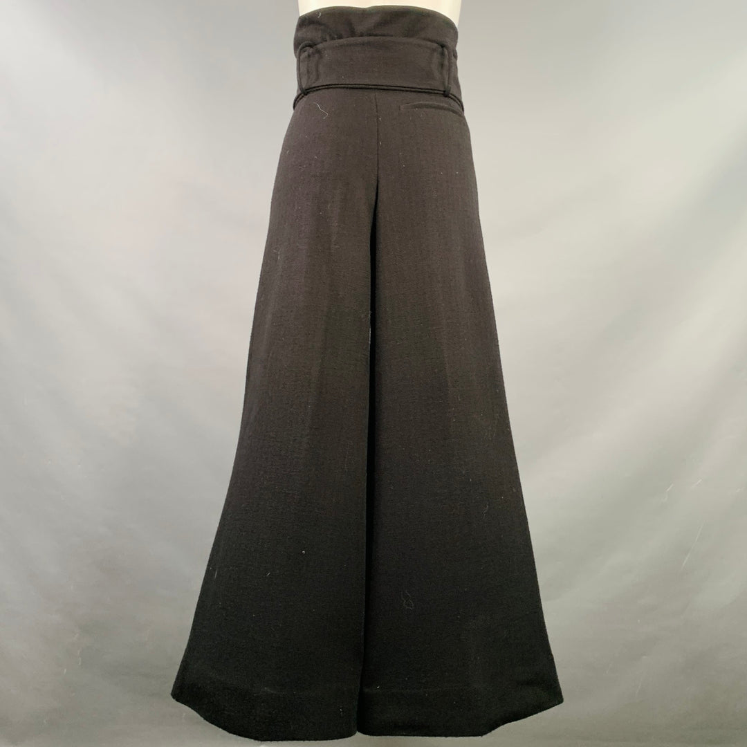 EMPORIO ARMANI Size 4 Black Wool Blend Pleated Wide Leg Floral Belt Dress Pants