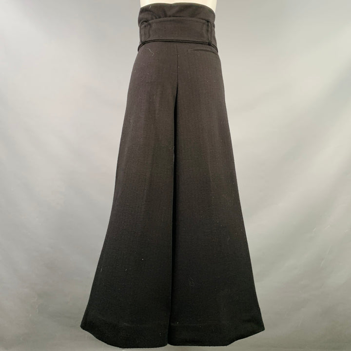 EMPORIO ARMANI Size 4 Black Wool Blend Pleated Wide Leg Floral Belt Dress Pants
