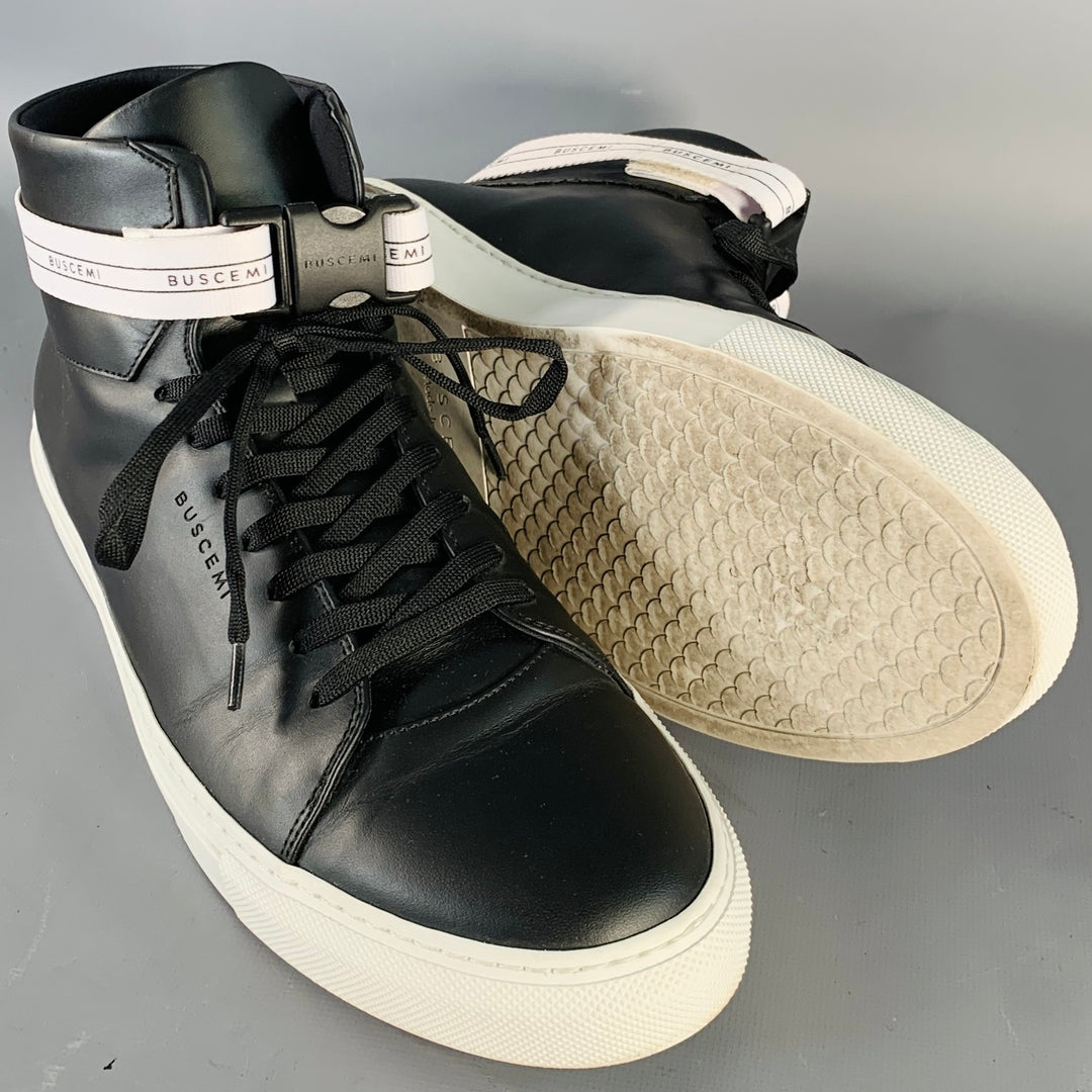 BUSCEMI Size 11 Black Leather Belted High Top Sneakers