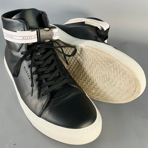 BUSCEMI Size 11 Black Leather Belted High Top Sneakers
