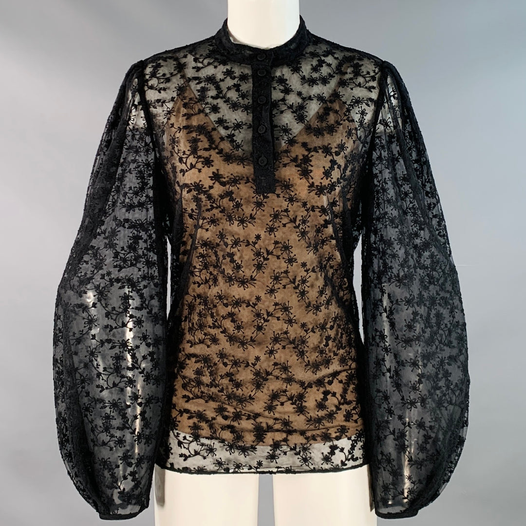 JASON WU COLLECTION Size 4 Black Polyamide Lace Collarless Peasant Blouse