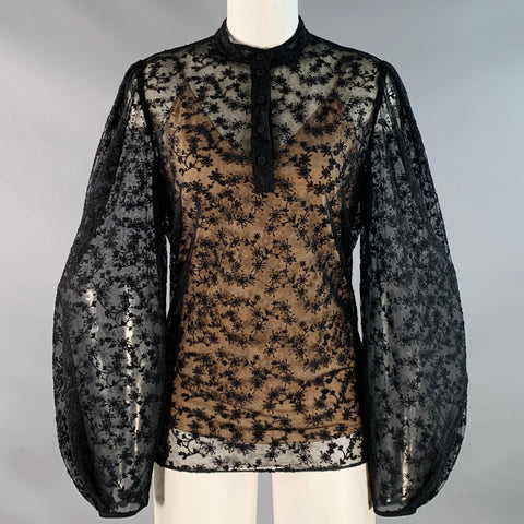 JASON WU COLLECTION Size 4 Black Polyamide Lace Collarless Peasant Blouse