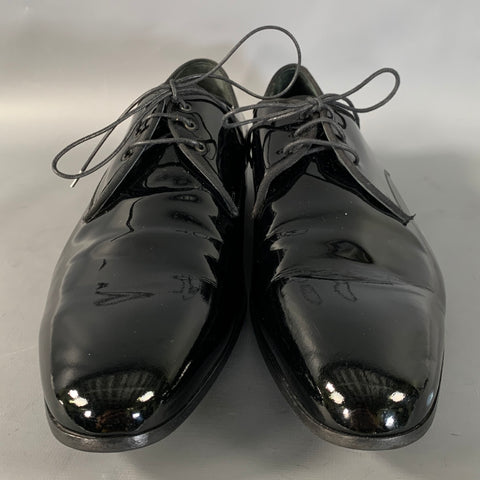 LANVIN Size 11 Black Patent Leather Tuxedo Lace Up Shoes