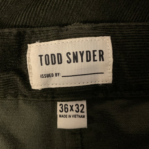 TODD SNYDER Size 36 Green Olive Corduroy Cotton Blend Pants