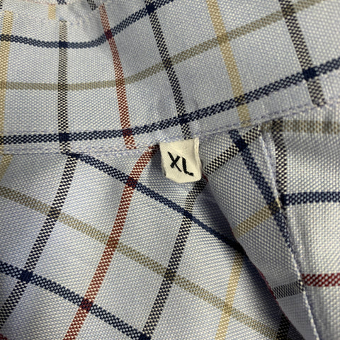 LUCIANO BARBERA Size XL Blue Multi Color Window Pane Cotton Long Sleeve Shirt