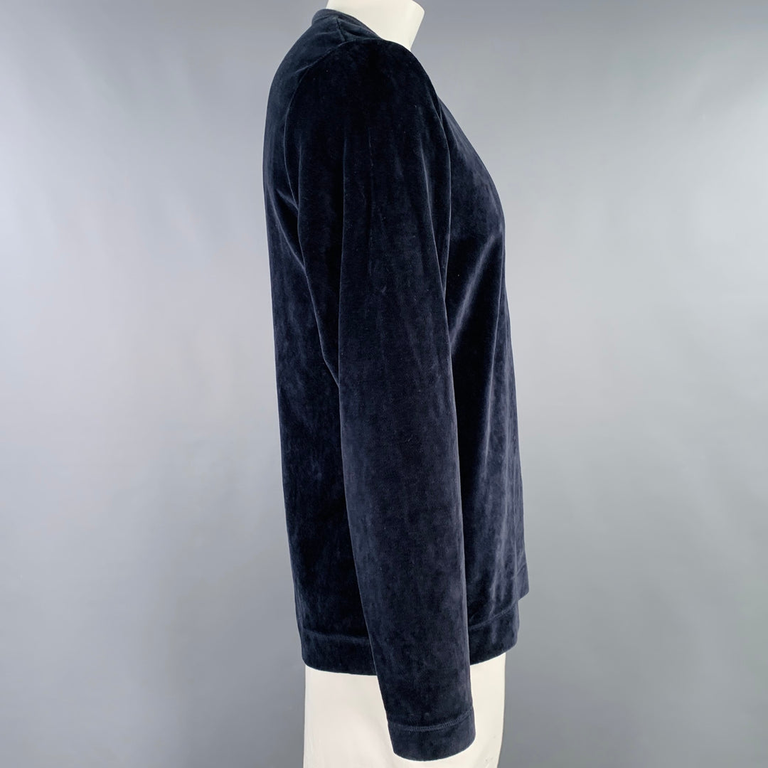 OUR LEGACY Size 42 Navy Velour Cotton Blend Crew Neck Pullover