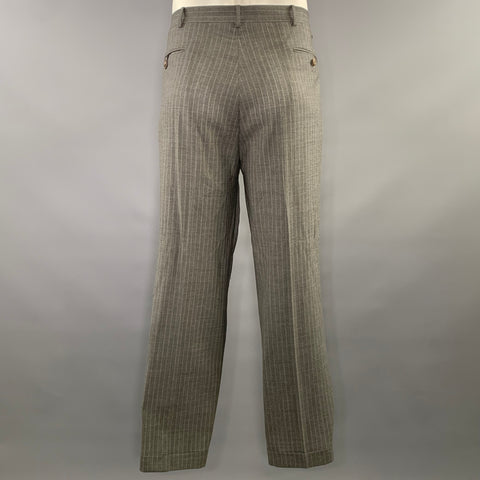 POLO Chest Size 44 Grey Pinstripe Wool Notch Lapel 36 30 Suit