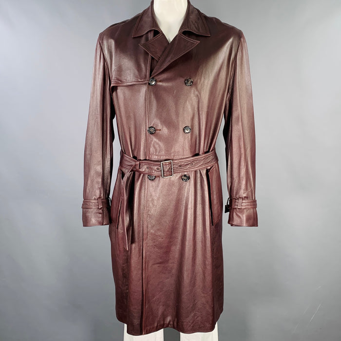 JIL SANDER Size 44 Brown Leather Double Breasted Trench Coat