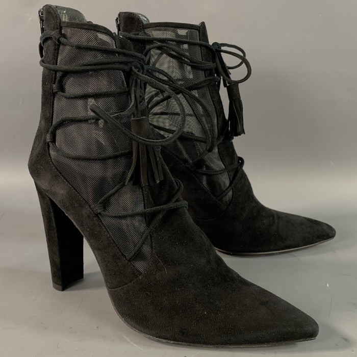 STUART WEITZMAN Size 9 Black Mesh Textured Suede Boots