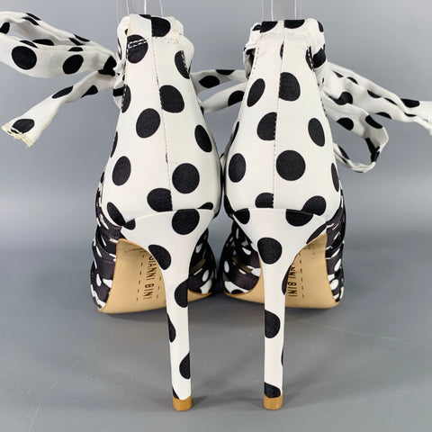GIANNI BINI Size 6.5 Black White Satin Polka Dot Strappy Sandals