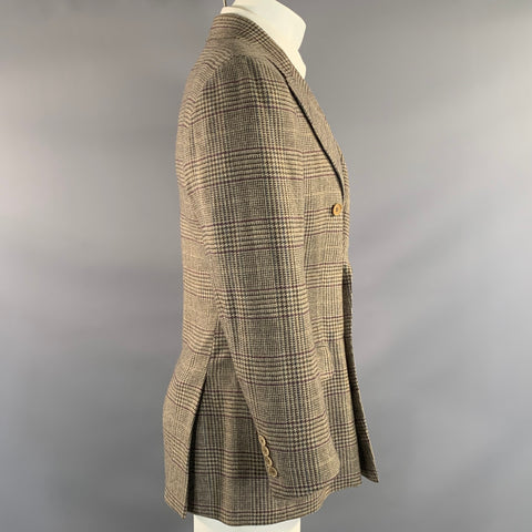 LORO PIANA Chest Size 38 Grey Purple Plaid Cashmere Peak Lapel Sport Coat