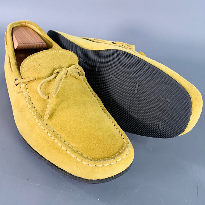 TOD'S Size 12.5 Yellow Suede Rubber Sole Drivers Loafers