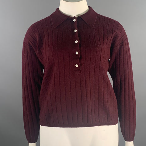 CALIFORNIA ARTS Size L Burgundy Wool Knit Button Up Sweater Womens