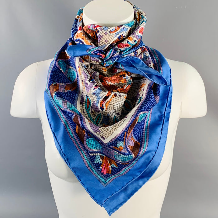 HERMES Pavement Blue Multi Color Mosaic Print Square Silk Scarf Shawl