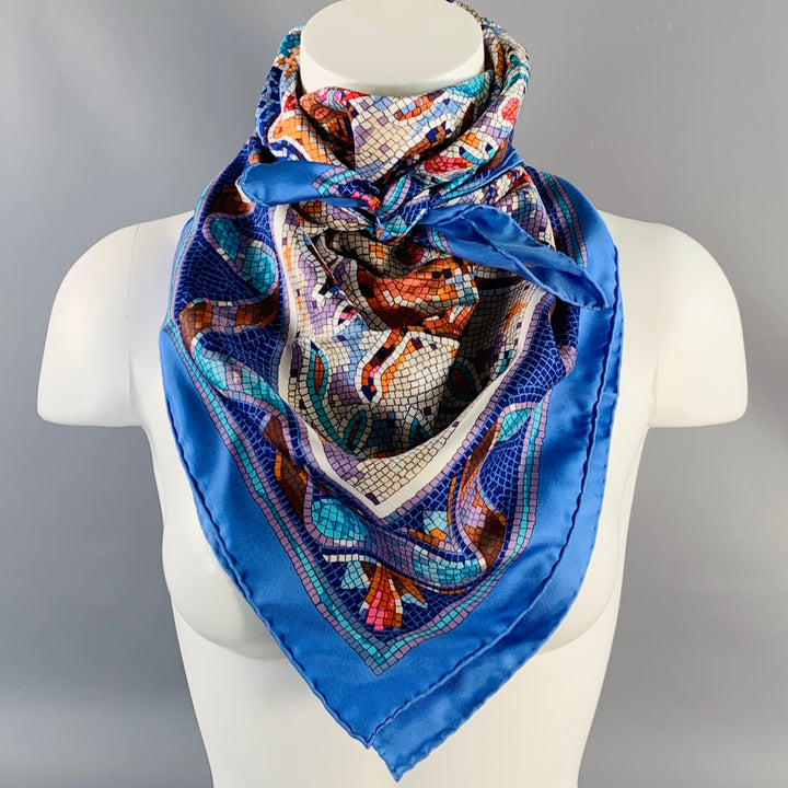 HERMES Pavement Blue Multi Color Mosaic Print Square Silk Scarf Shawl