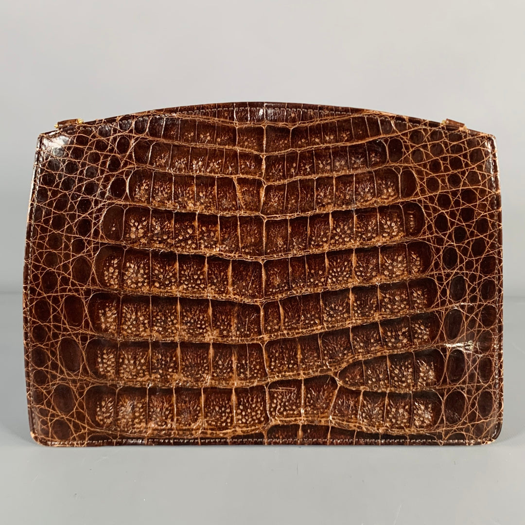 LANA MARKS Brown Alligator Textured Clutch