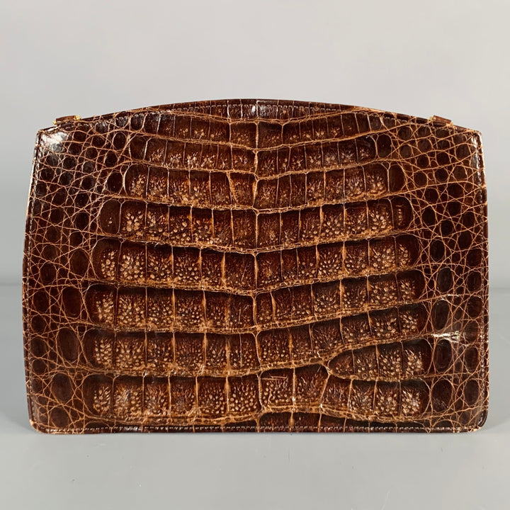 LANA MARKS Brown Alligator Textured Clutch