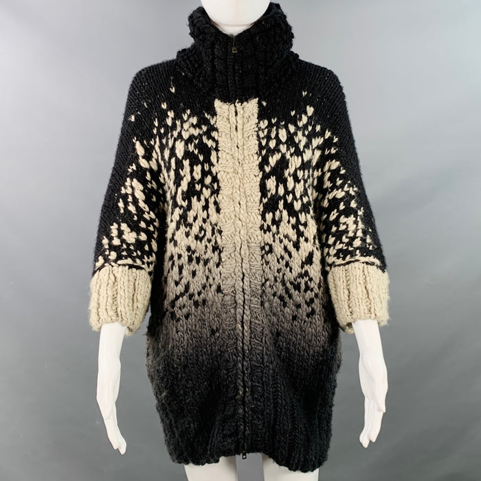 STELLA McCARTNEY Size S Black Grey Wool Silk Ombre Chunky Knit Zip Up Coat