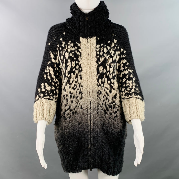 STELLA McCARTNEY Size S Black Grey Wool Silk Ombre Chunky Knit Zip Up Coat