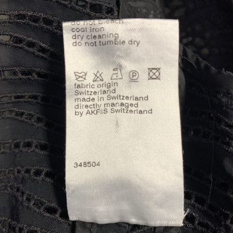 AKRIS Size 6 Black Cotton Eyelet Open Front Jacket Blazer