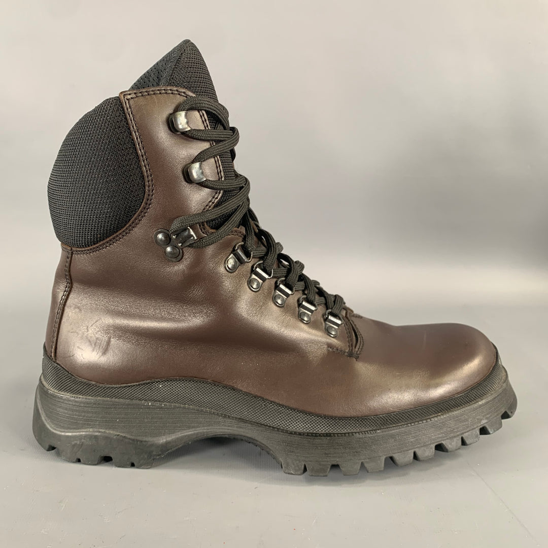 PRADA Size 10.5 Brown Black Leather Ankle Boots