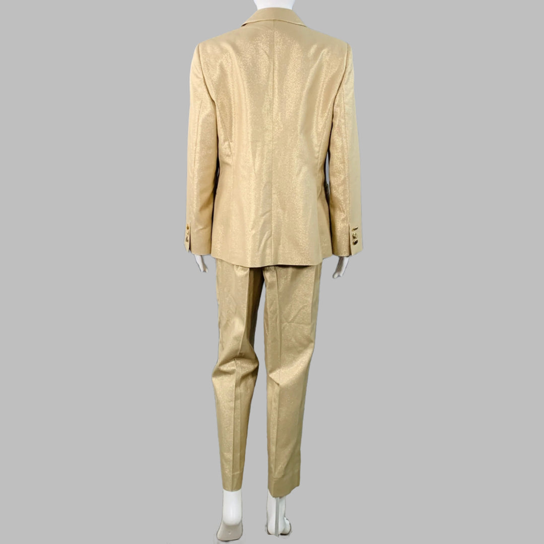 EMPORIO ARMANI Size M Gold Metallic Notch Lapel Pantsuit