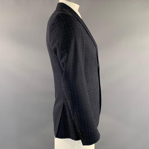 PAUL SMITH Chest Size 40 Navy Window Pane Wool Silk Notch Lapel Sport Coat