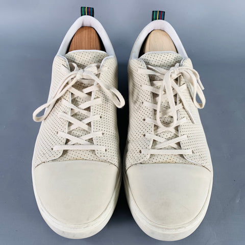 PS by PAUL SMITH Size 12 Grey Stone Perforated Leather Cap Toe Sneakers