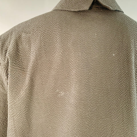 SPENCER BADU Size L Black Seersucker Cotton Oversized Zip Up Short Sleeve Shirt