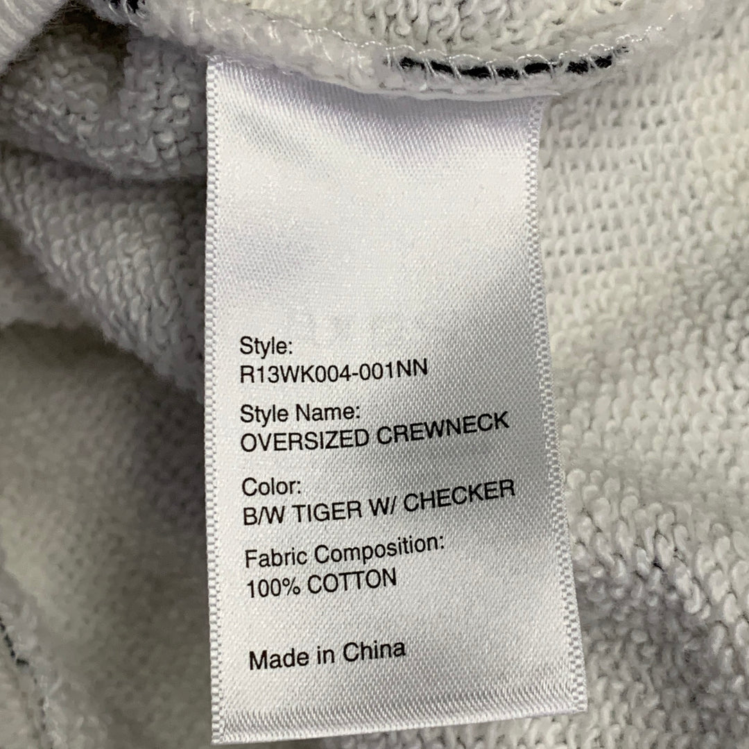 R13 SS22 Size S Black White Animal Print Checkered Cotton Oversized Crew Neck Sweatshirt