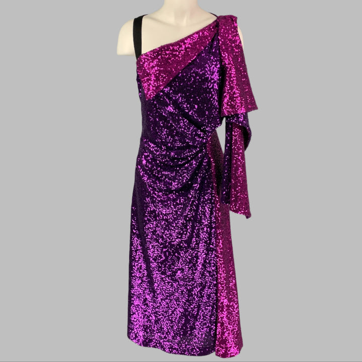 PRABAL GURUNG Size 6 Purple Fuchsia Polyester Sequined Sleeveless Dress