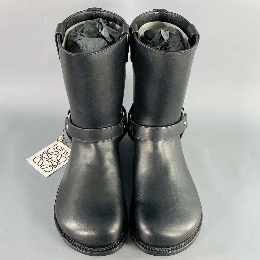 LOEWE Size 9 Campo Black Silver Harness Leather Pull On Boots
