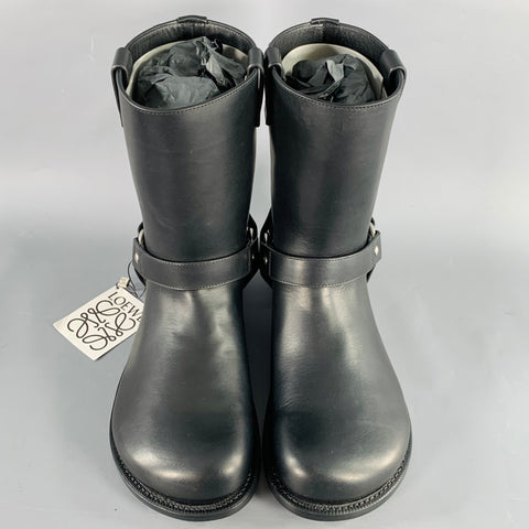 LOEWE Size 9 Campo Black Silver Harness Leather Pull On Boots