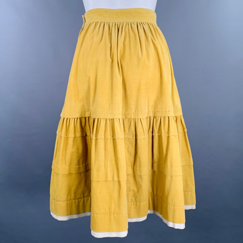 KENZO Size S Yellow Corduroy Layered Side Zipper Skirt