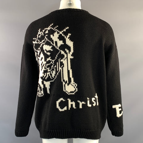 ENFANTS RICHES DEPRIMES FW2022 M Black White Knitted Merino Wool Crew Neck Sweater