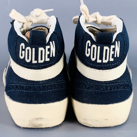 GOLDEN GOOSE MIDSTAR Size 7 Navy Cream Canvas Distressed Mid Top Sneakers