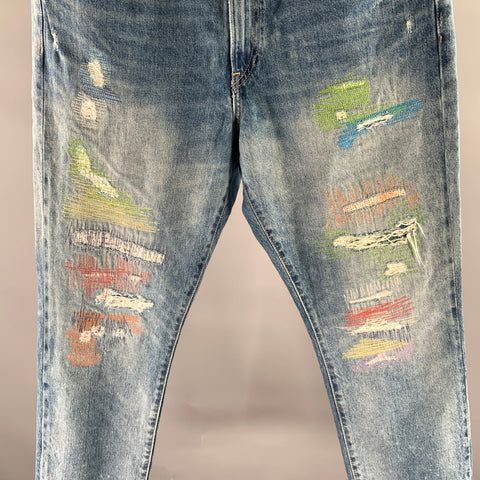 RALPH LAUREN Size 34 Blue Distressed Denim Jeans