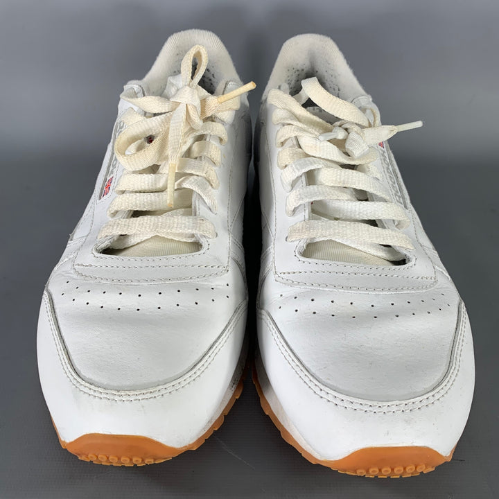 REEBOK Size 9 White Mixed Patterns Leather Runner Sneakers